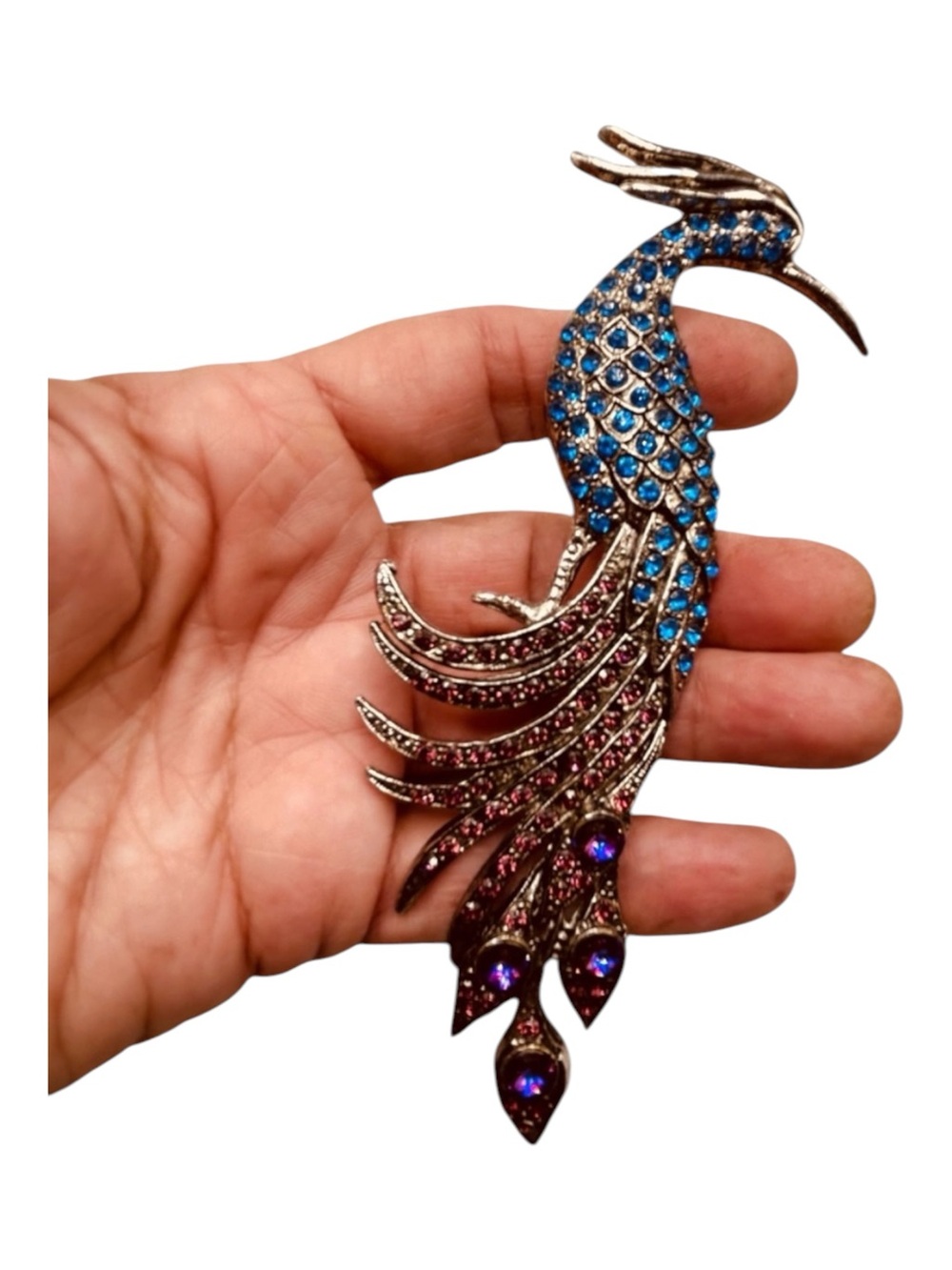 Vintage Thelma Deutsch Rhinestone Peacock Brooch